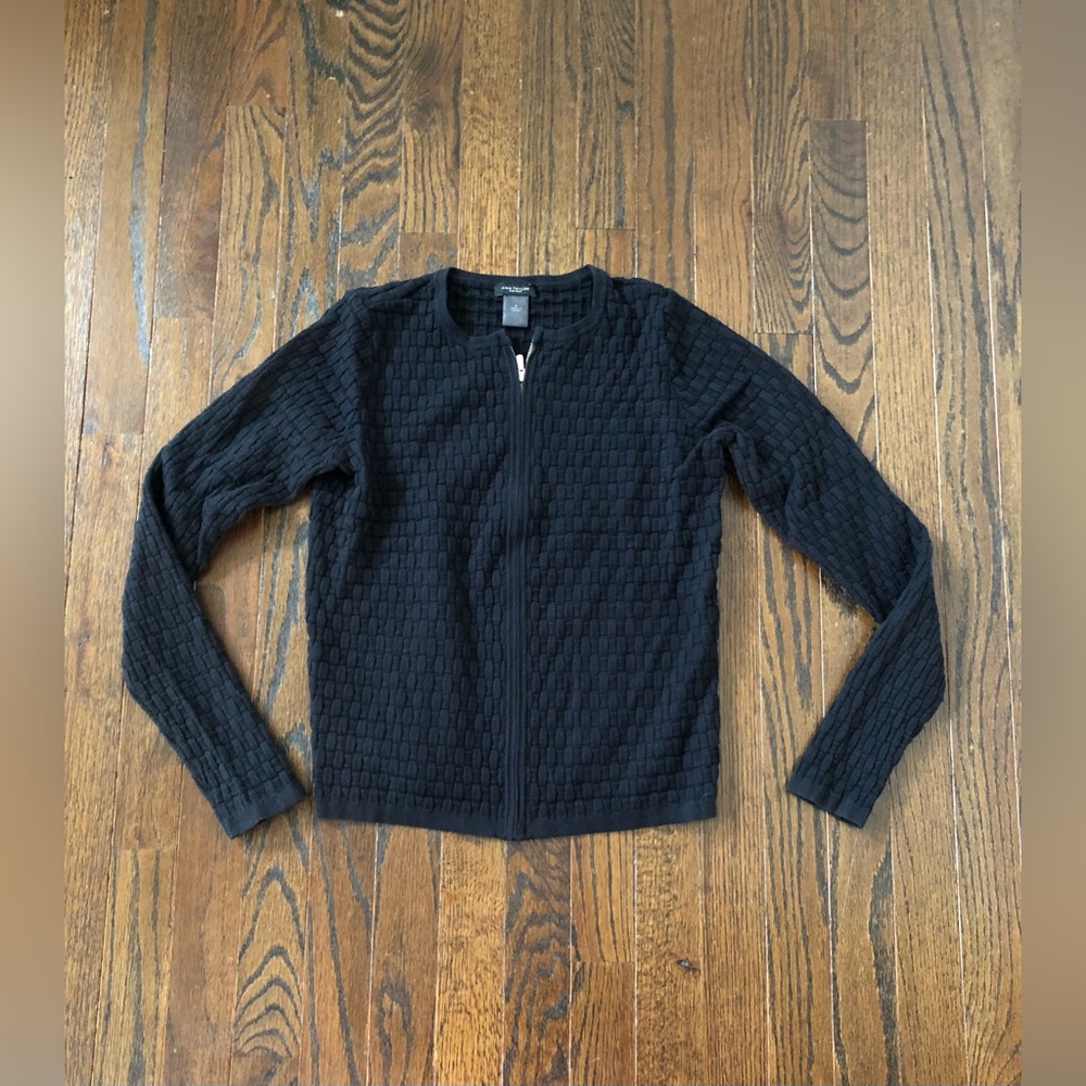 Ann Taylor Factory Women’s S Black Woven Textured Full-Zip Cardigan Sweater